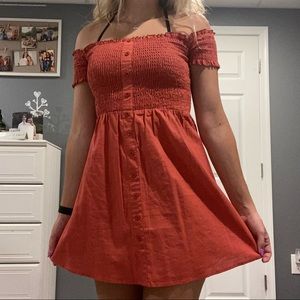Coral Off the Shoulder Dress